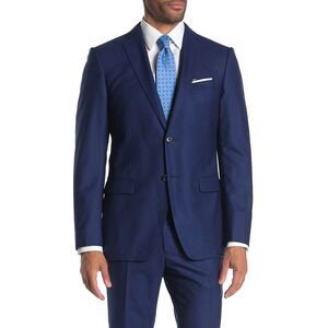 John Varvatos Star Usa Mens Trim Fit Wool & Silk Blend Bedford Jacket 38S Blue